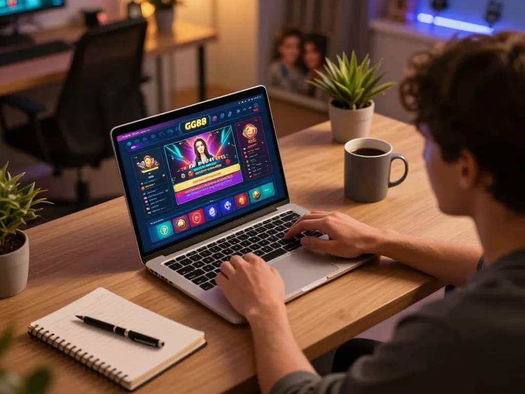 Player strategically engaging with GG88 online casino platform in a cozy home gaming setup
