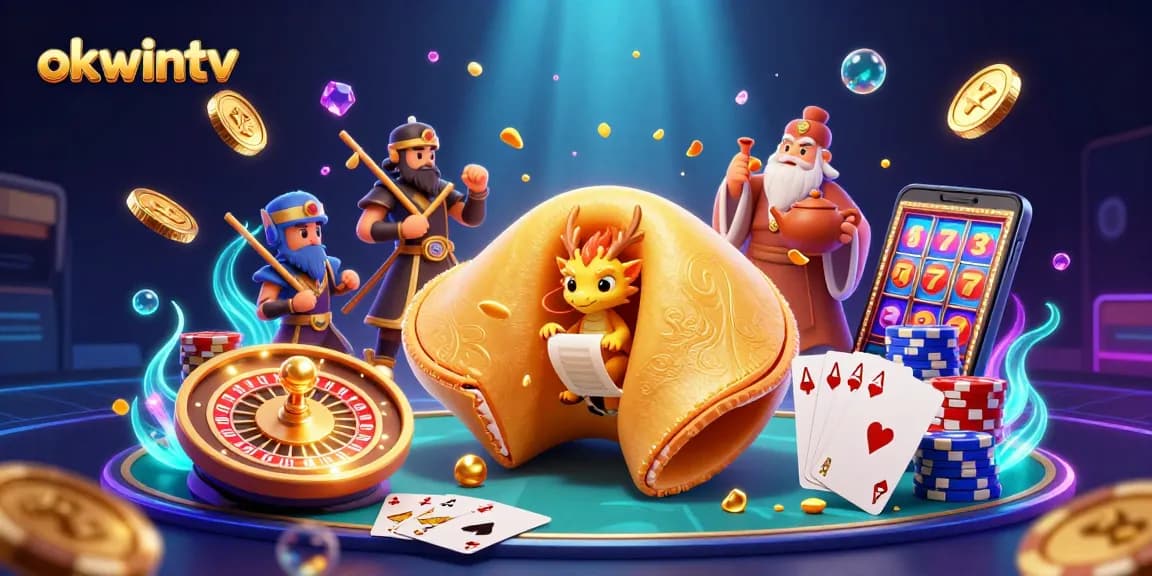 Engage with okwintv's dynamic sports betting scene featuring golden elements and animated characters.