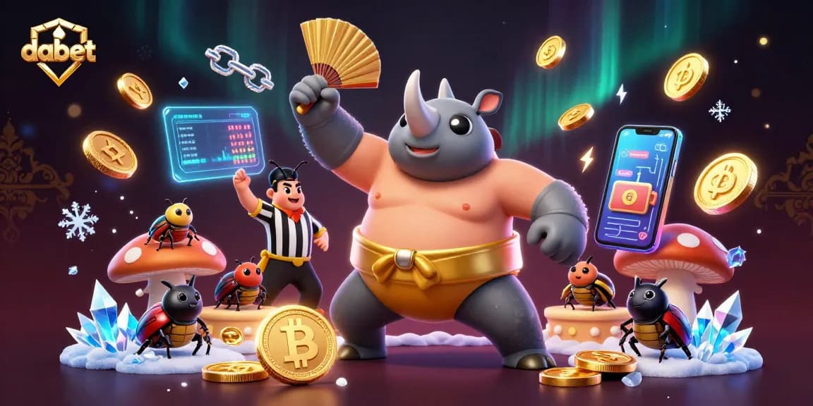 Dabet offers immersive gaming with a vibrant casino scene featuring a sumo beetle champion.