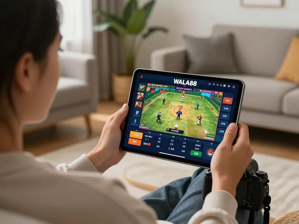 Engaging gameplay on WALA88's live cockfighting platform viewed on a tablet in a cozy home.