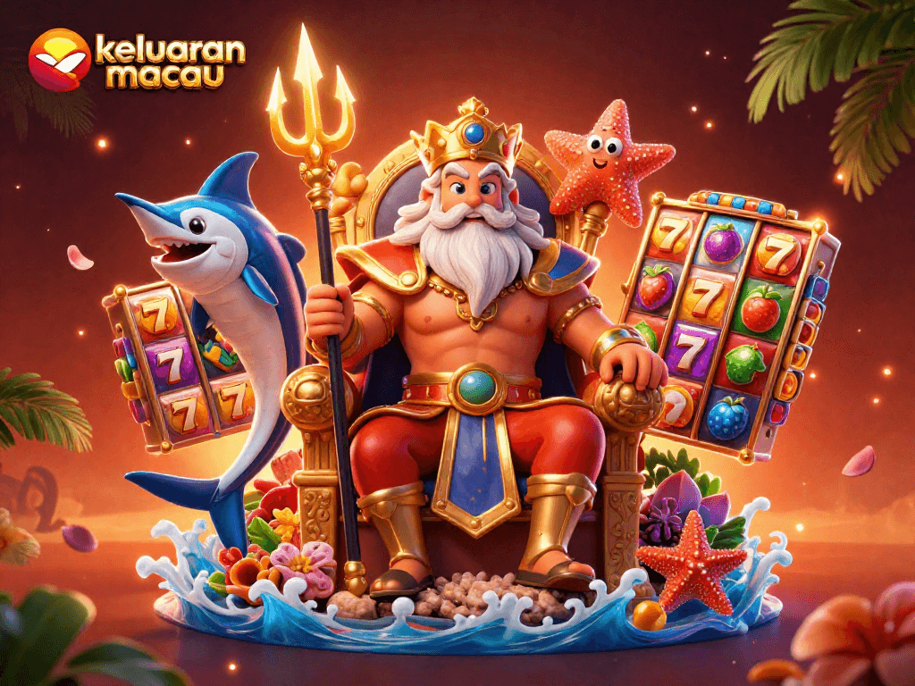 Experience the excitement of keluaran macau with vibrant slot reels and dynamic characters in this 3D casino illustration.