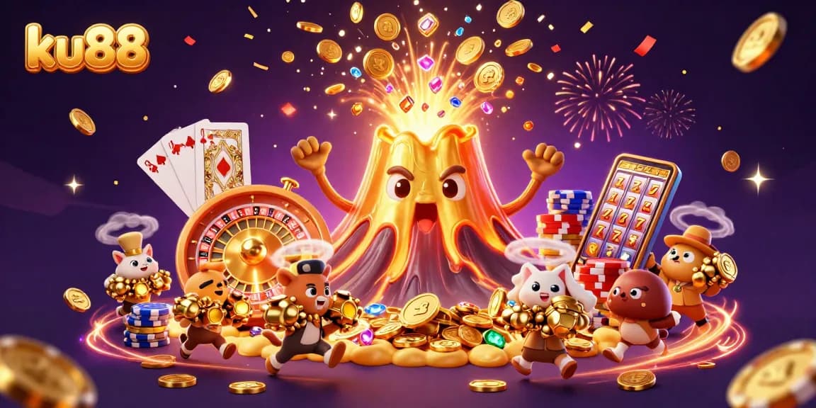 ku88 joyfully erupts with treasure and lucky game elements, creating a dazzling casino scene