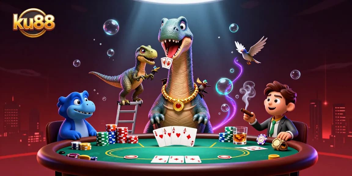 ku88 players enjoying a captivating game at a poker table with stunning 3D characters
