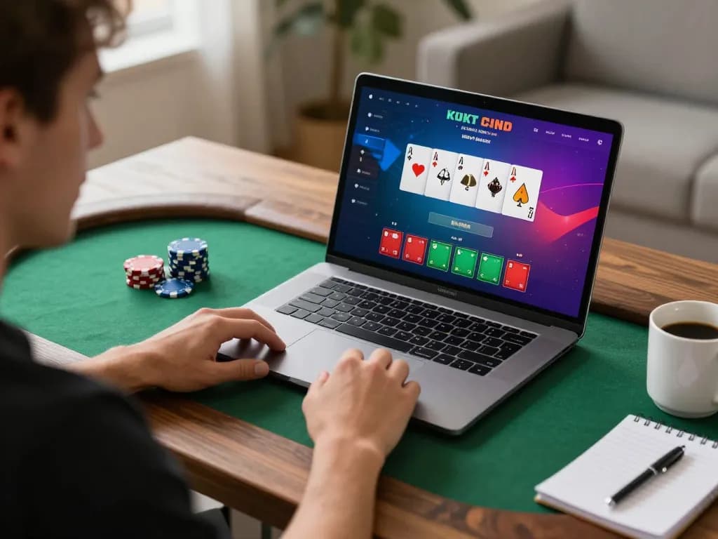Player engaging in online poker, showcasing Thương hiệu fly88's user-friendly gaming interface and responsible gambling atmosphere