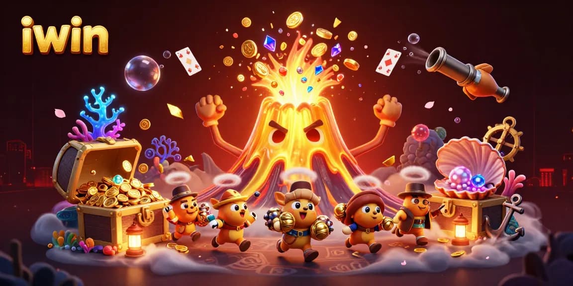 Win exciting treasures with iwin's 3D casino adventure featuring gold coins and vibrant game symbols.