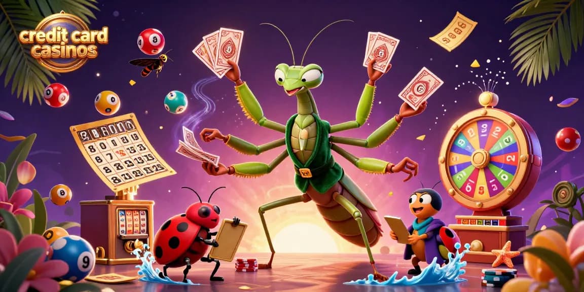 Engage in thrilling credit card casinos with giant mantis card sharp and colorful dynamic games.
