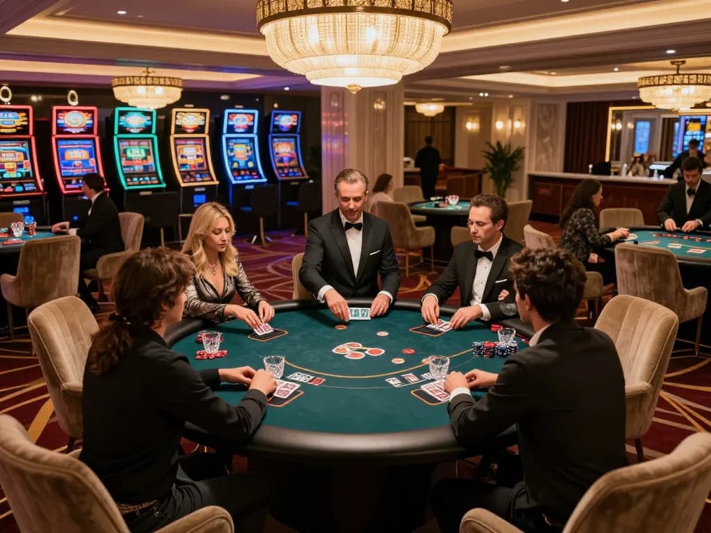 Players in a VIP gaming area at a casino enjoy poker while betting on vipwin tables.