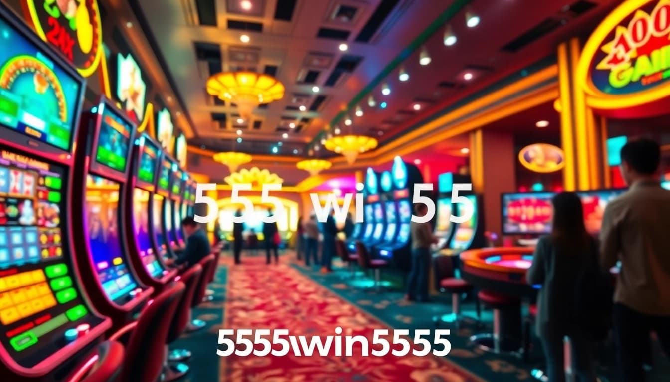 An engaging online casino scene featuring players enjoying various games, embodying the thrill of 555win555.