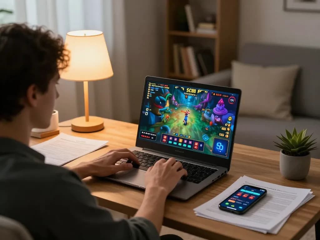 Player engaging with SC88 online casino interface from cozy home setup