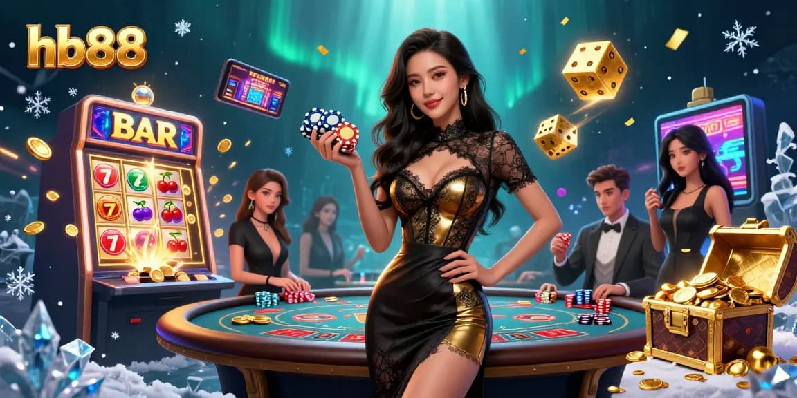 Experience hb88 excitement at a VIP baccarat table with glamorous players and jackpot symbols.