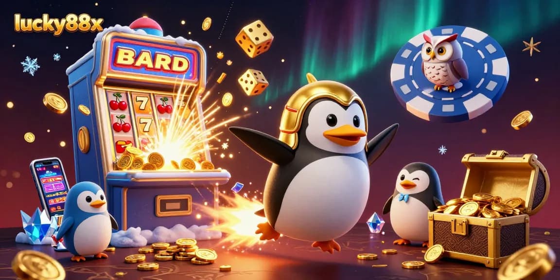 Spin the reels of luck with lucky88x in this vibrant casino adventure illustration.