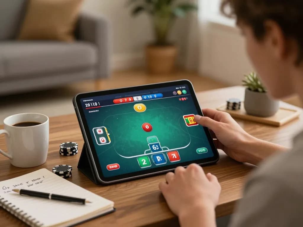 Engaging in online poker at home with mb66-t tablet interface showcasing strategic gameplay