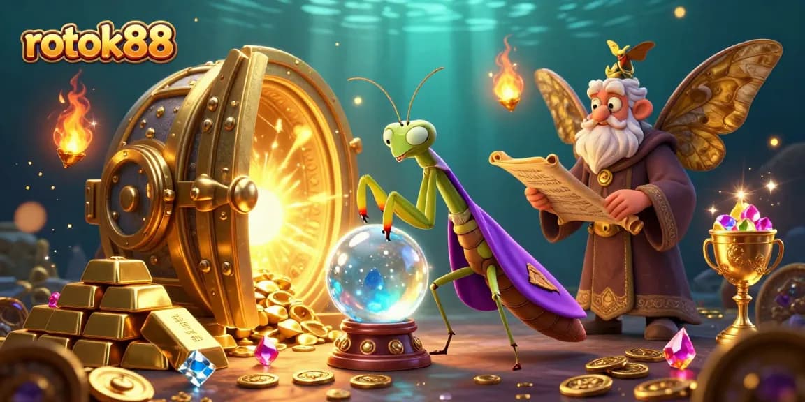 Experience thrilling wins with rokok88 through vibrant 3D illustration of fortune and wealth in the casino world.