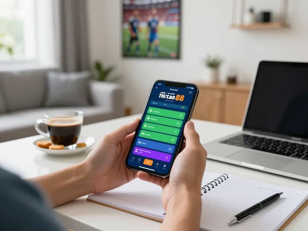 Kèo nhà cái 88 betting interface displayed on smartphone in a cozy living room setting.