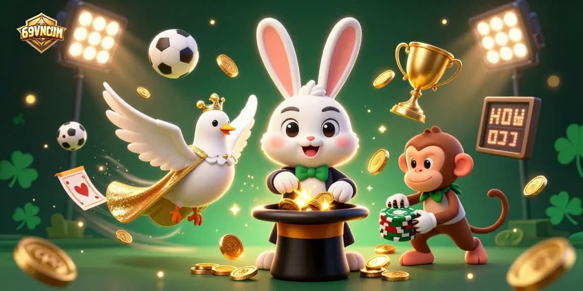 Watch the magical world of 69VNCOM where adventure and winning collide, featuring a playful magician rabbit!
