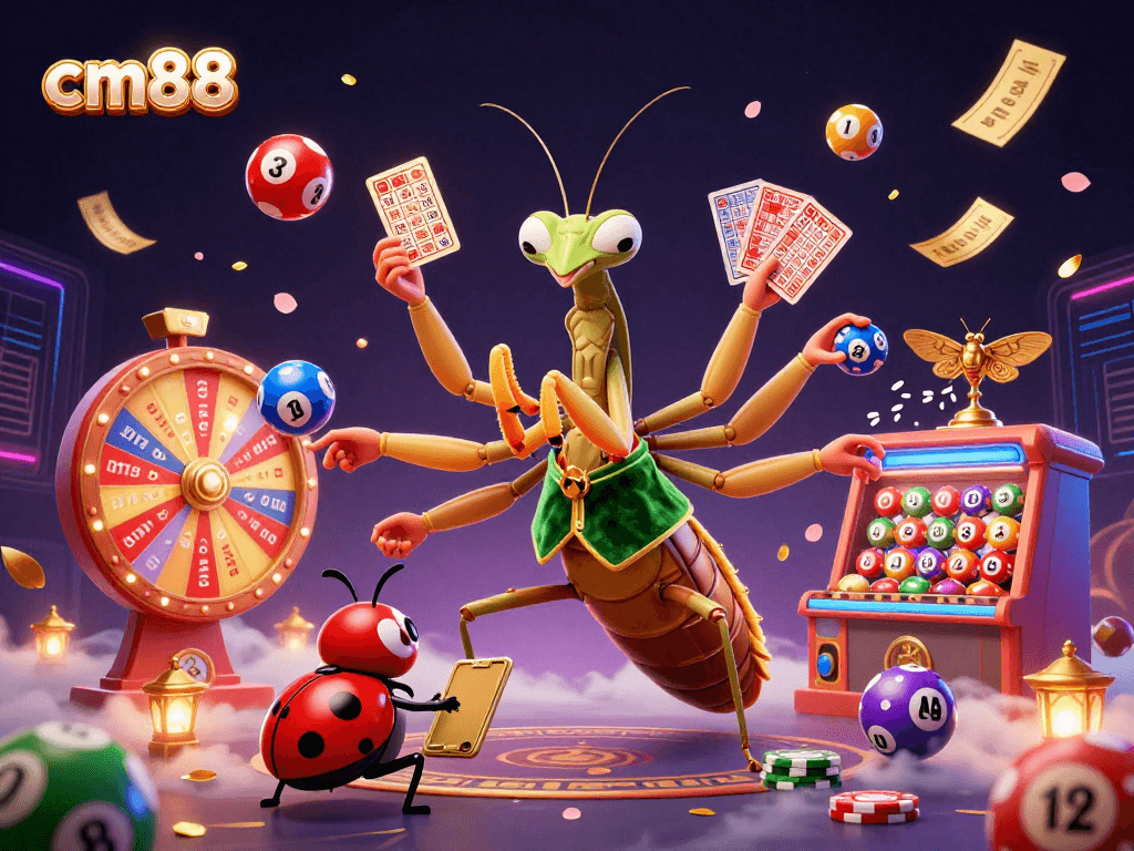 Experience the vibrant excitement of cm88 casino gaming with a dynamic 3D illustration featuring engaging characters and games.