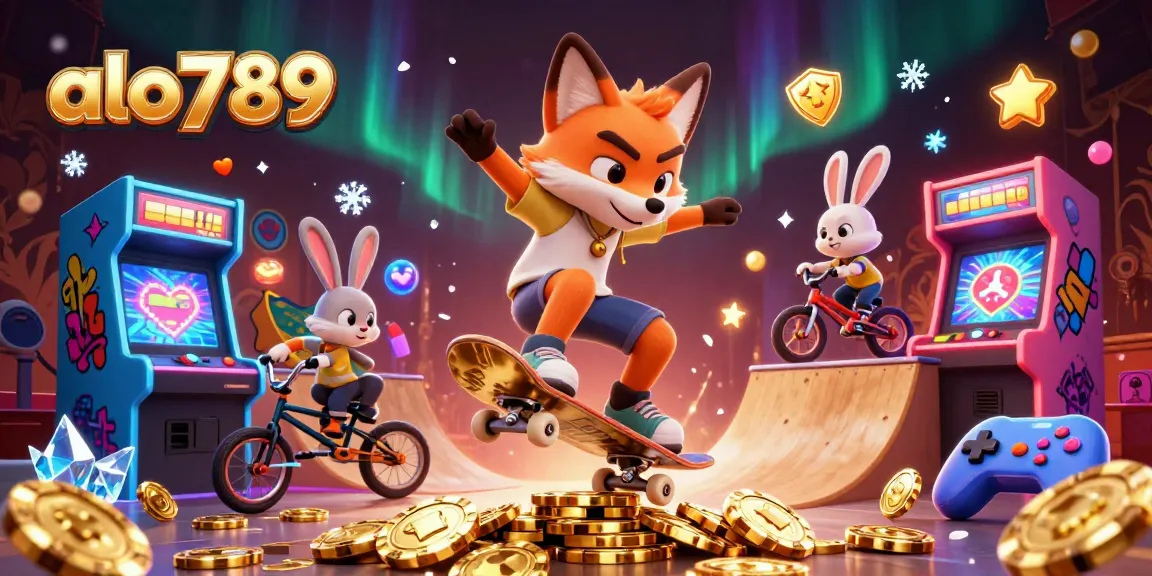 Experience thrilling action in alo789 with a vibrant 3D casino-themed illustration featuring dynamic characters and gaming elements.