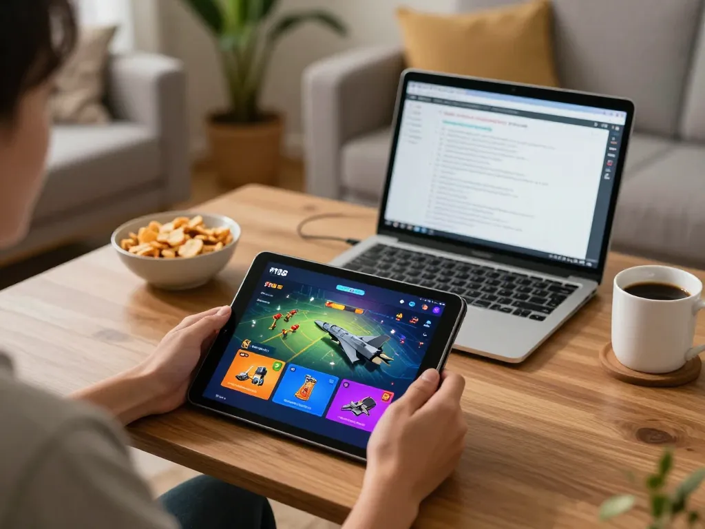 Engaging in online gaming with F168 app displayed on tablet in a cozy living room
