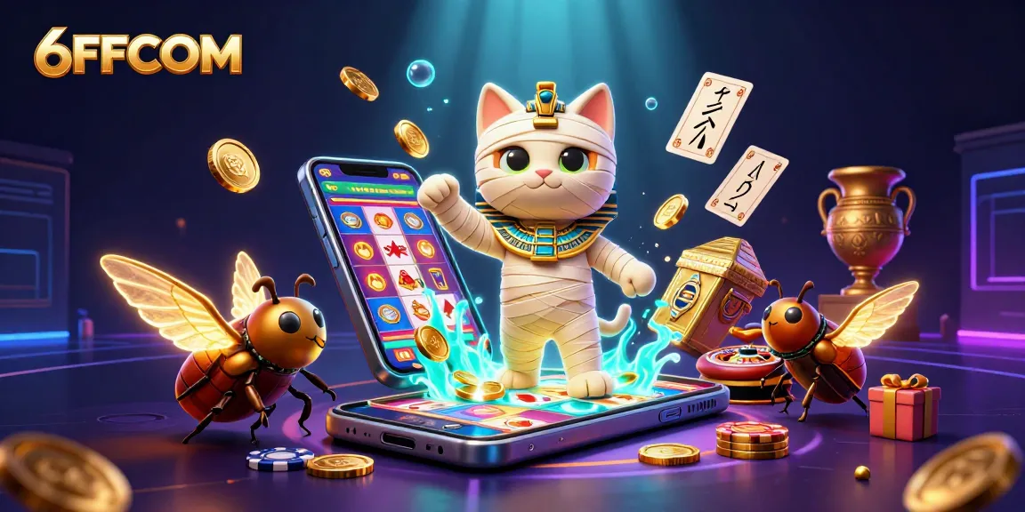 Experience thrilling gaming at 6FFCOM with a vibrant 3D illusion of a mummy cat in a casino