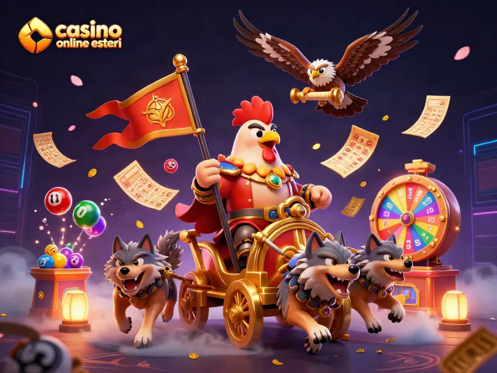 Scopri le promozioni nei casinò online esteri con la grafica vibrante di premi e giochi d'azzardo.