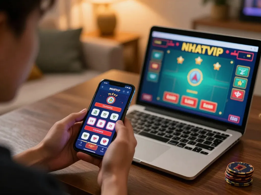 Engaging gameplay on the NHATVIP app, showcasing mobile gambling experience at home.