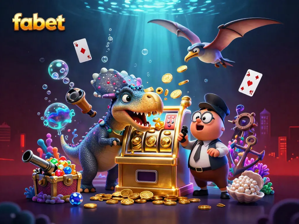 Experience fabet's exciting jackpot moment with a pachycephalosaurus at a golden slot machine