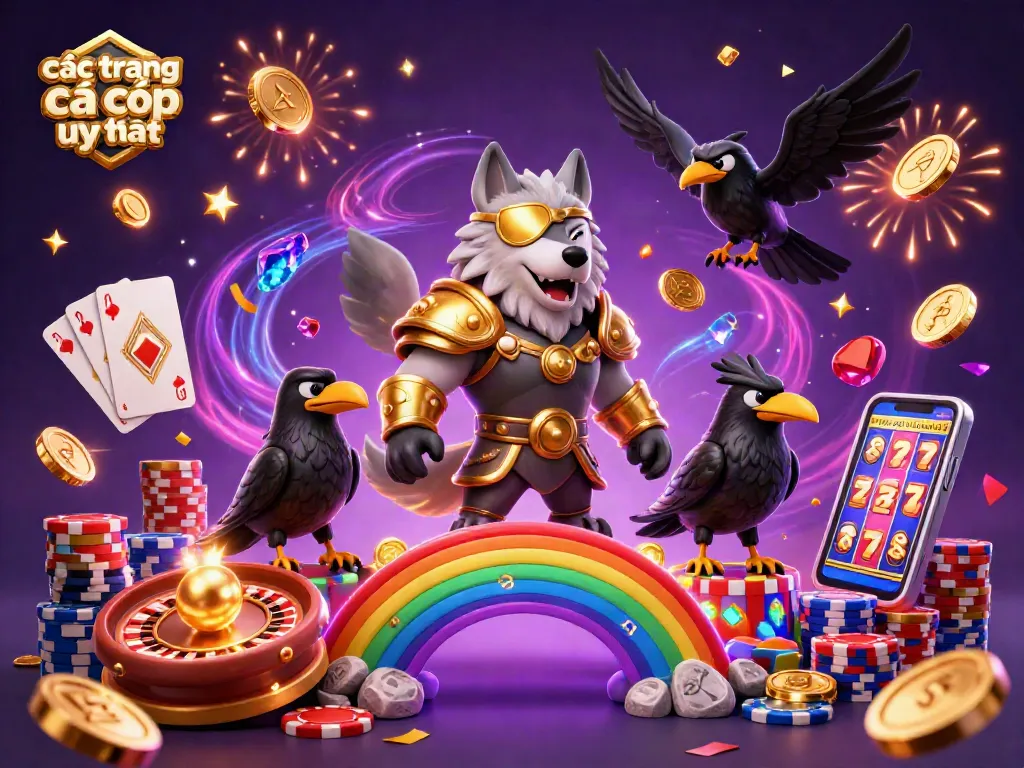 Các trang cá cược uy tín với hình ảnh hoạt hình 3D đầy sắc màu về thần Odin và các yếu tố casino huyền bí.