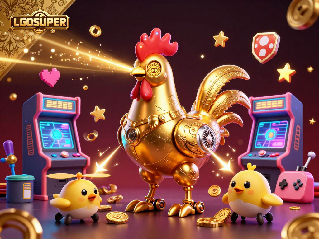 Engage with LGOSUPER's exciting slot online gaming, featuring colorful arcade elements and retro-futuristic characters.