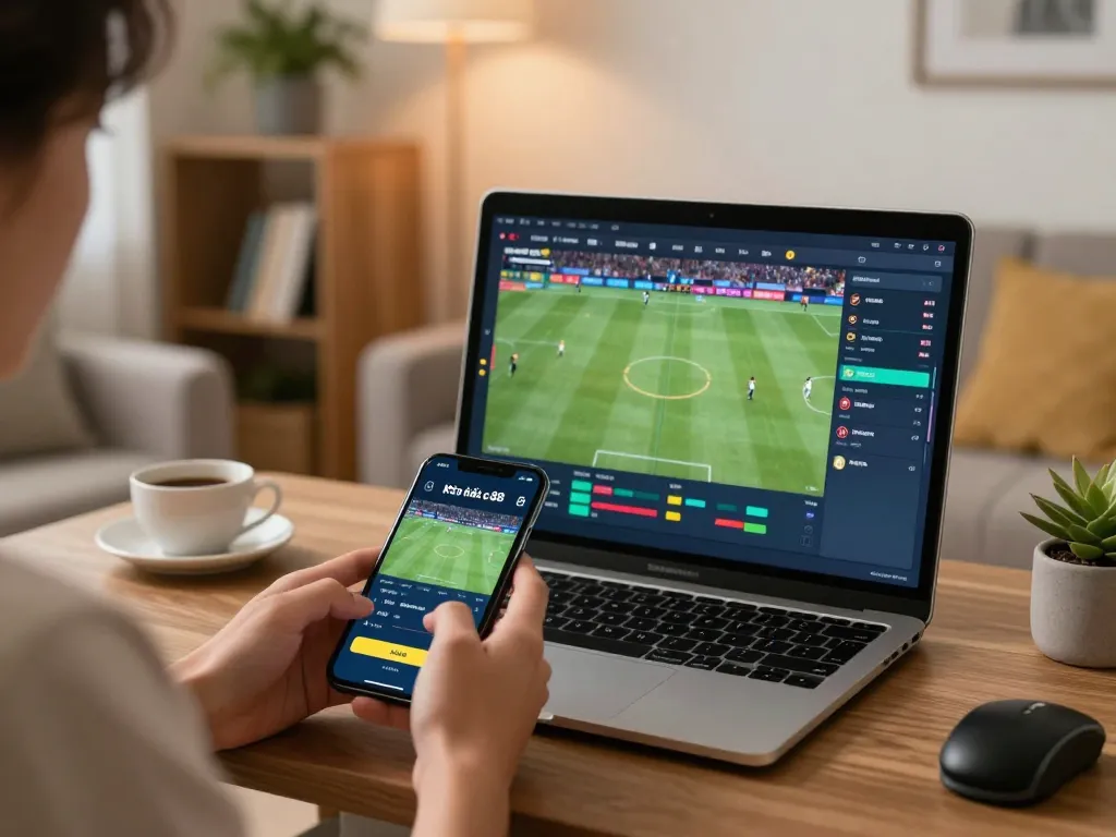 Place bets on Kèo nhà cái 88 using a smartphone in a stylish home setup featuring live sports.