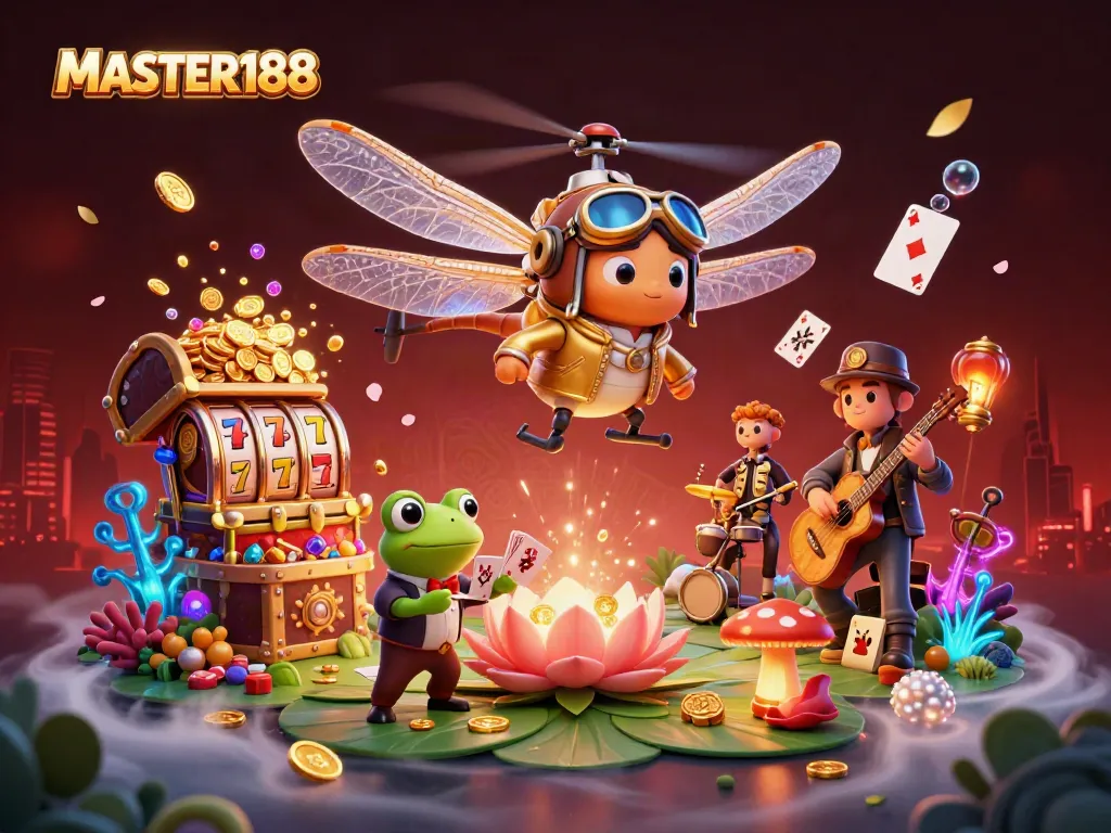 Experience thrilling gaming with MASTER188's dynamic slot atmosphere featuring vibrant characters and immersive elements.