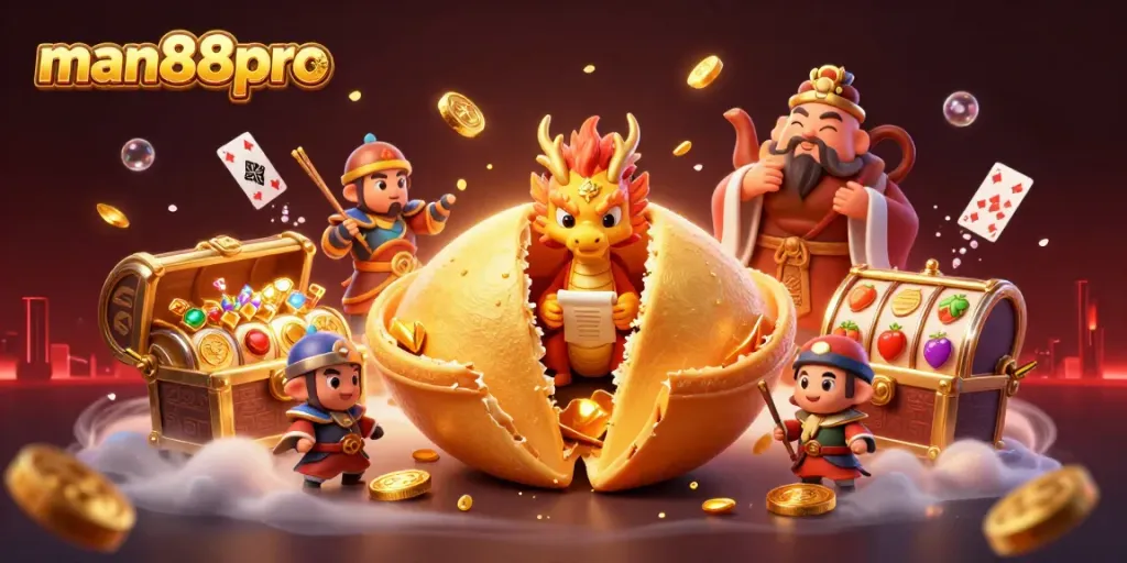 Experience thrilling jackpots with man88pro's vibrant 3D illustration showcasing fortune, excitement, and dynamic gaming elements.