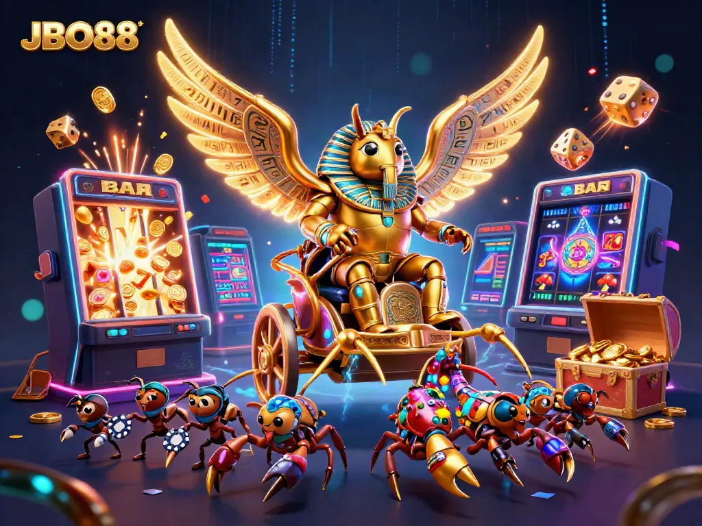 Experience thrilling moments with JBO88 in this dynamic casino-themed illustration.