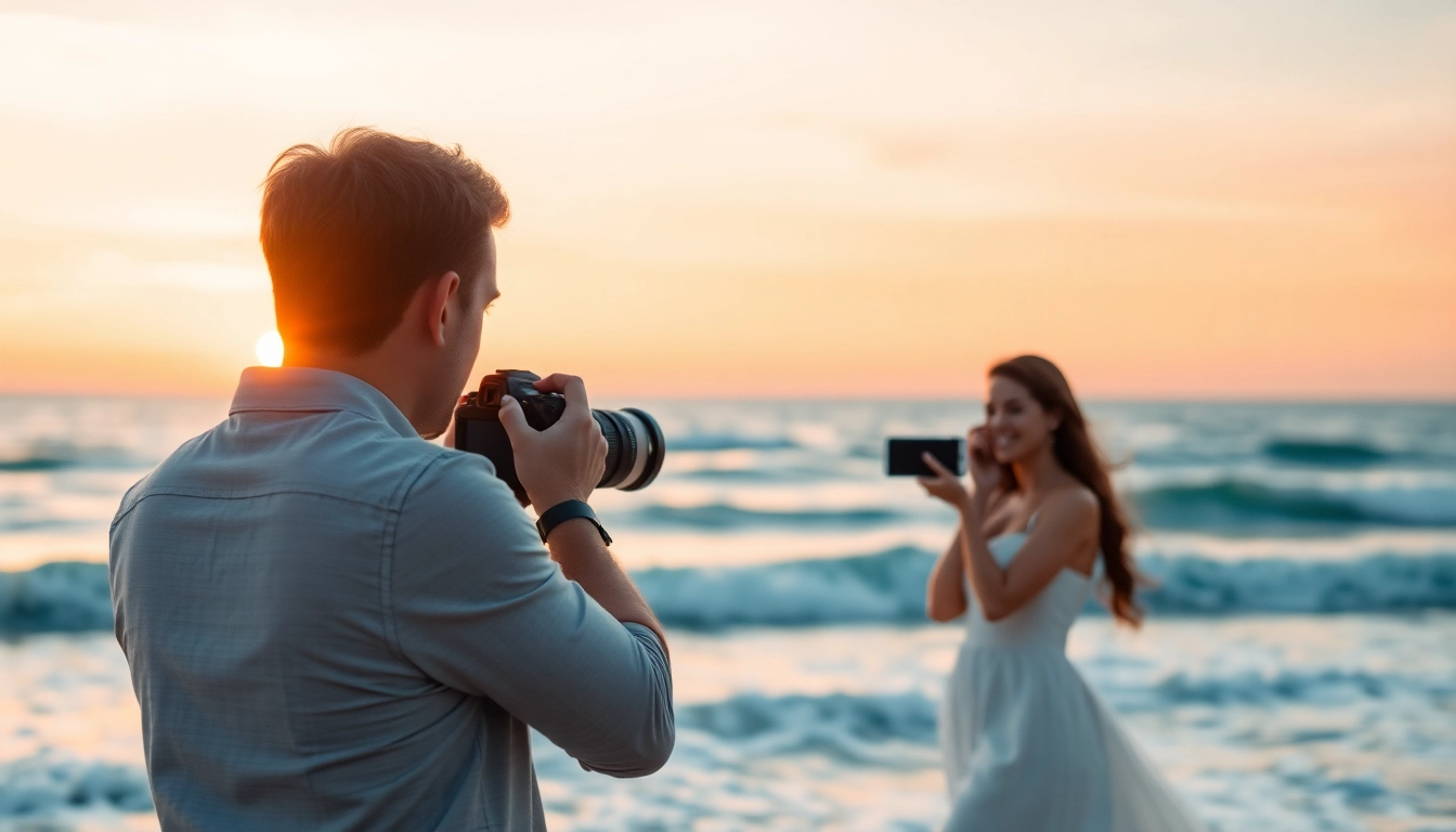 Engaging destination photographer capturing an intimate moment on the beach.