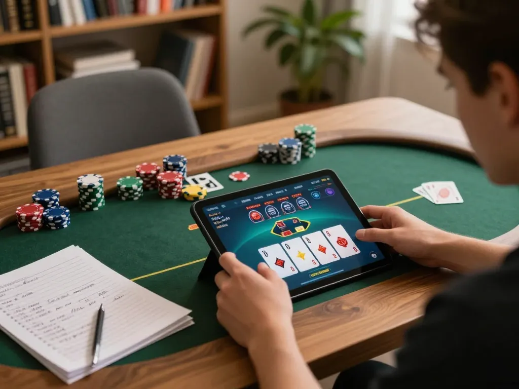 79king player engaged in an exciting online poker game with strategy notes visible