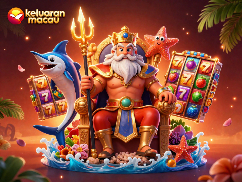 Experience the excitement of keluaran macau with vibrant slot reels and dynamic characters in this 3D casino illustration.