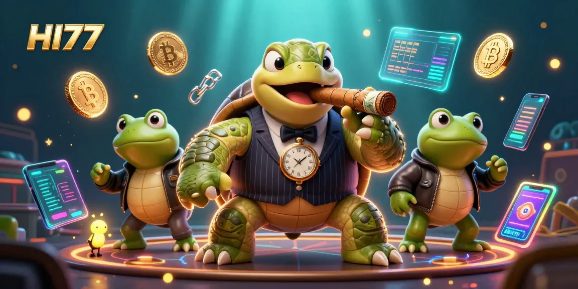 Experience thrilling gambling action at HI77 with an animated casino scene full of excitement and crypto elements.