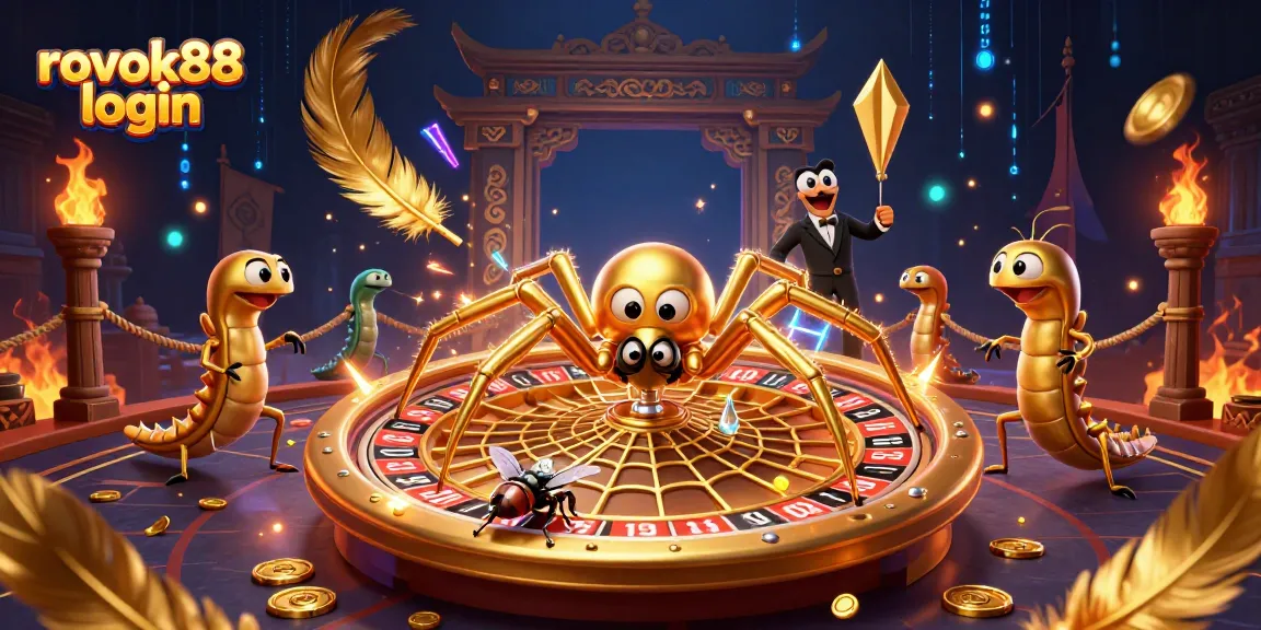 Experience the excitement of rokok88 login with a golden spider and roulette web.