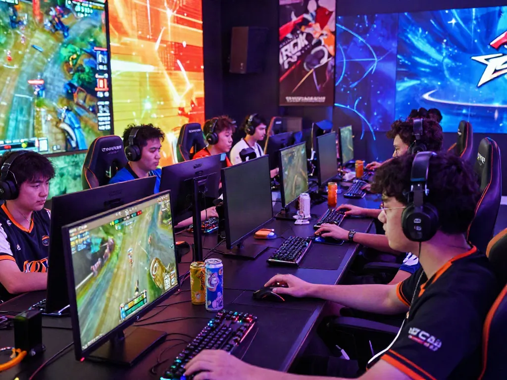 Players engaging intensely in an exciting ku88 esports competition with vibrant screens and gaming setups.