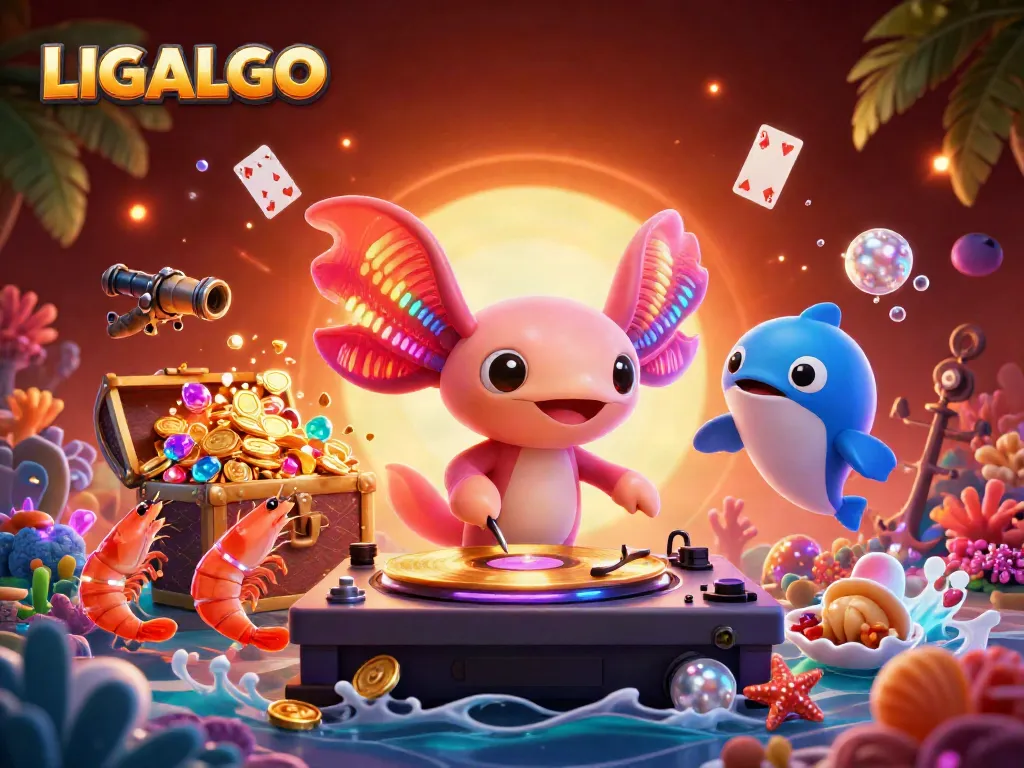 LIGALGO brings excitement alive with vibrant underwater casino elements featuring a DJ, shrimp dancers, and treasure.