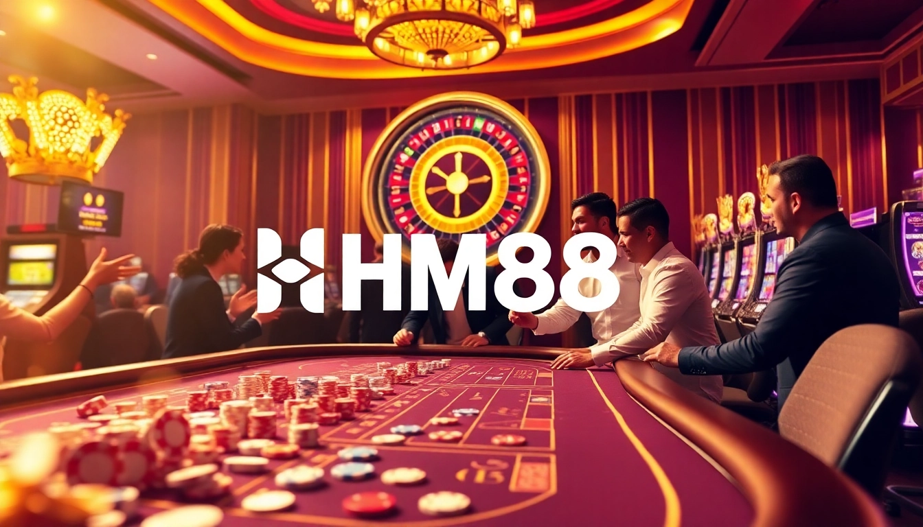 Players enjoying the thrilling HM88 casino experience with vibrant cards and colorful chips.