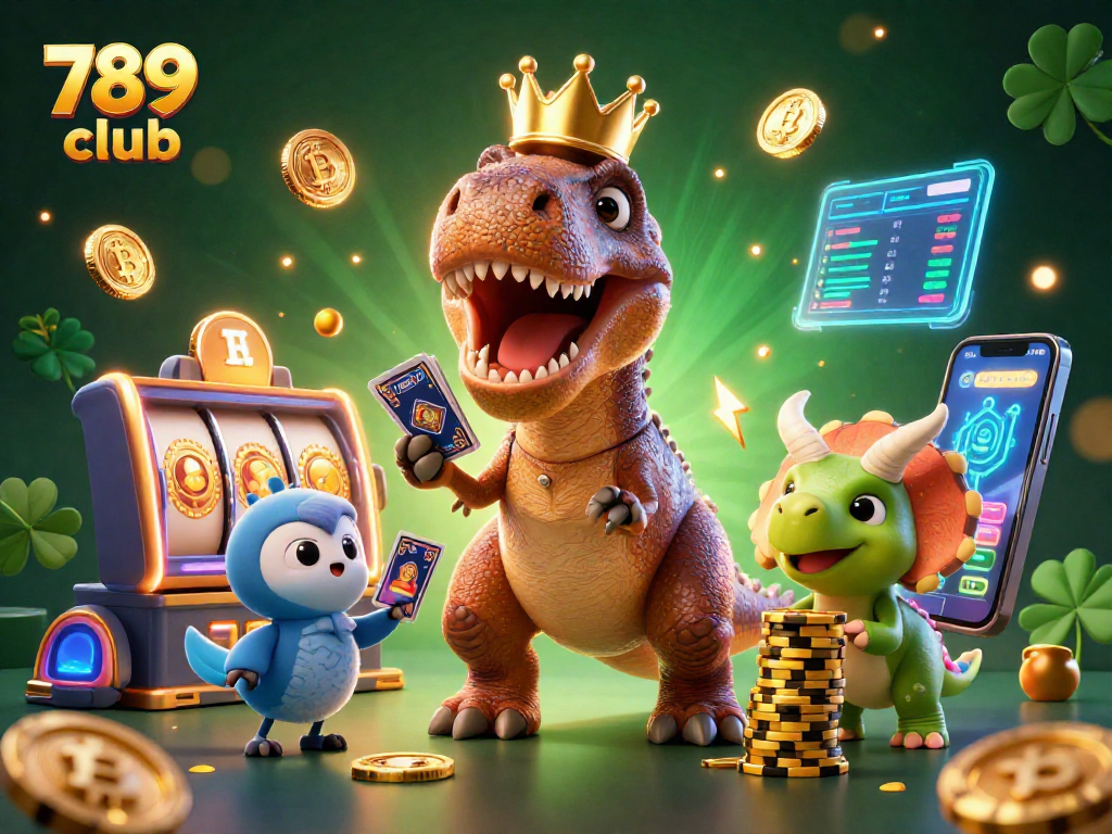 Engage in thrilling gaming action at 789 club with vibrant characters and slot reels.