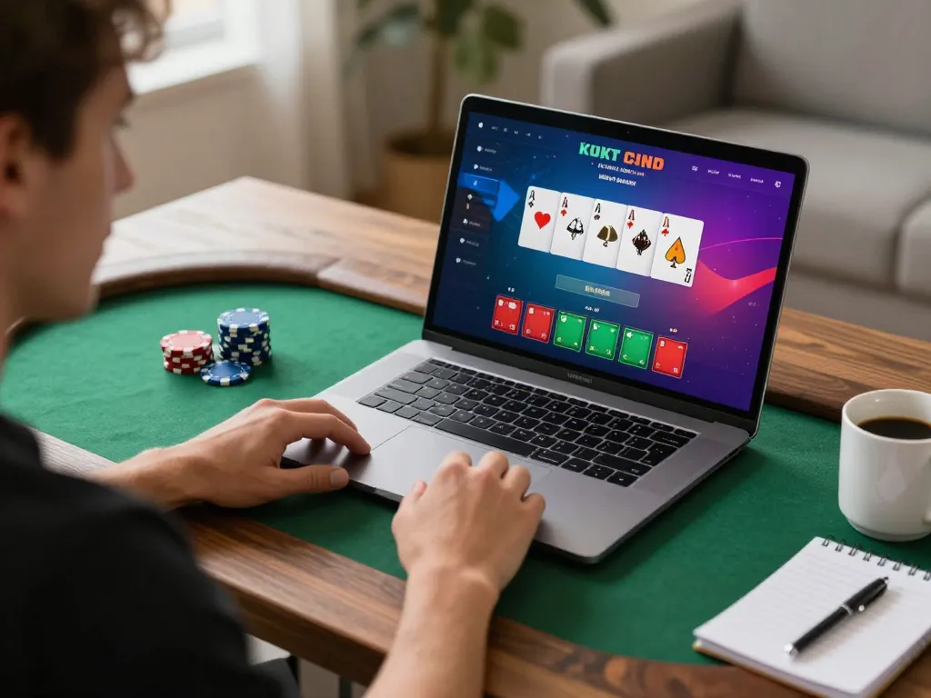 Player engaging in online poker, showcasing Thương hiệu fly88's user-friendly gaming interface and responsible gambling atmosphere