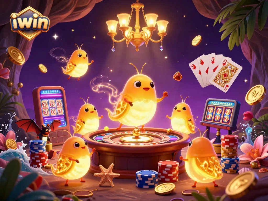 Spin and win with iwin's illuminating glowworms in an enchanting casino ambiance.