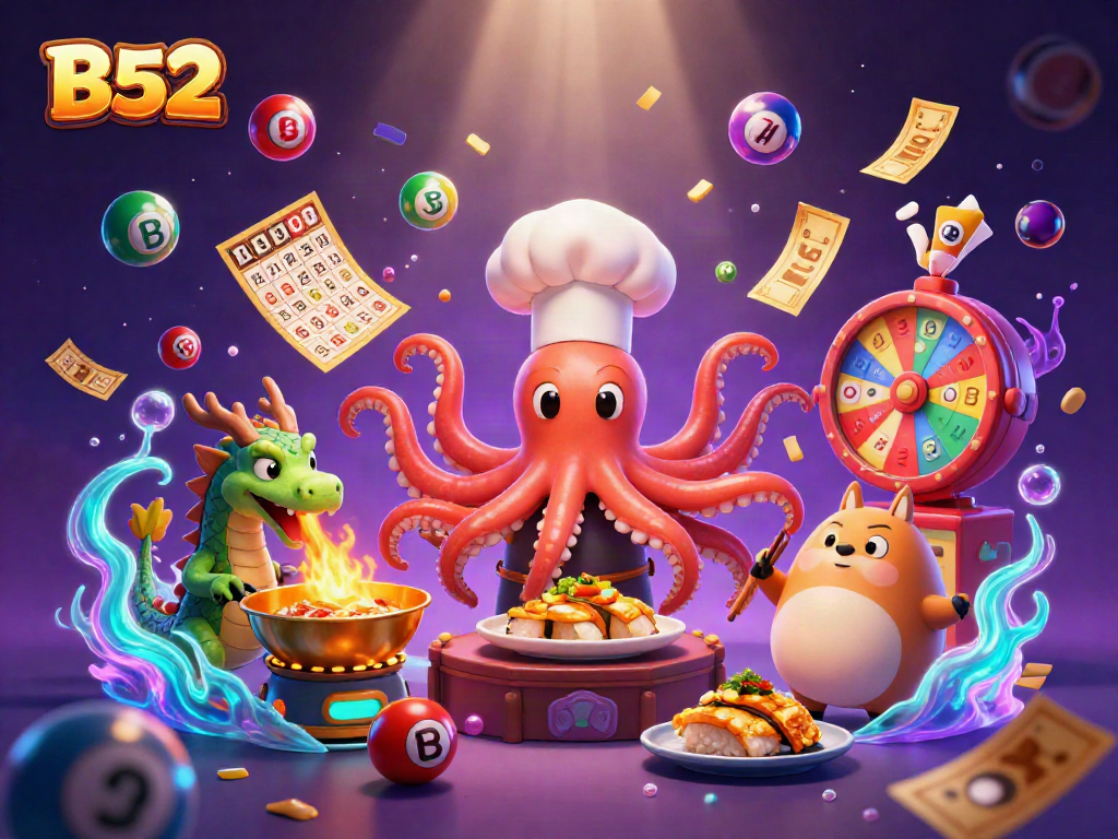 Experience the excitement of B52 gaming amidst colorful elements and dynamic characters