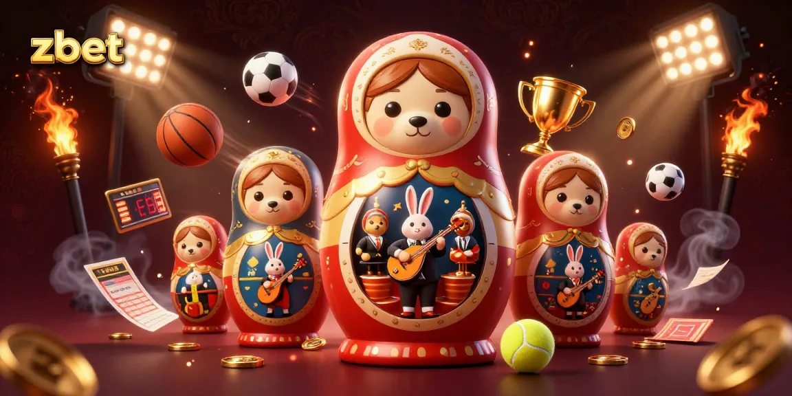 Experience excitement with zbet, a vibrant 3D illustration of a casino scene featuring festive characters and sports elements.