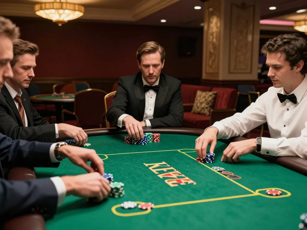 Players at a high-stakes poker table during an intense match showcasing strategies at 88betcom casino.