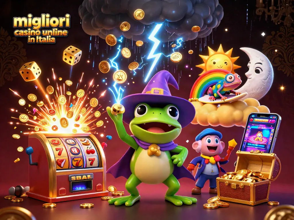 Migliori casinò online in Italia con un mago della tempesta di monete d'oro in un'illustrazione 3D