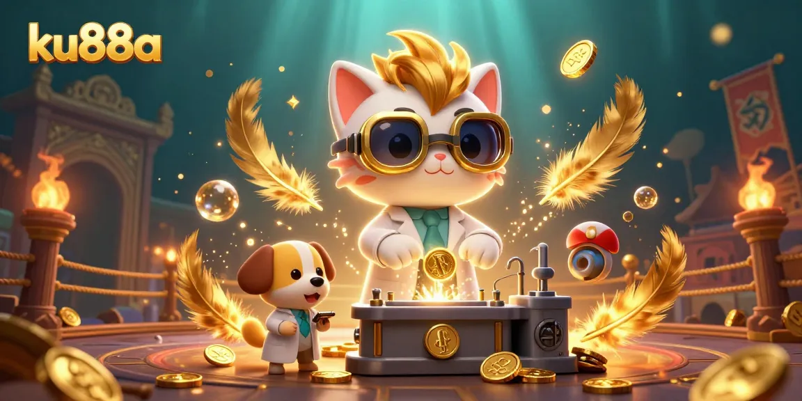 Play with ku88a in this vibrant 3D scene showcasing exciting casino elements and characters.