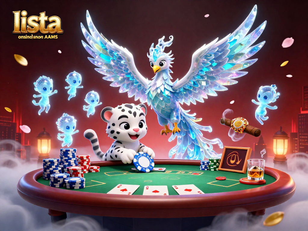 Lista casino online non AAMS: Una scena vivace di un phoenix di ghiaccio e un cucciolo di leopardo in un casinò.