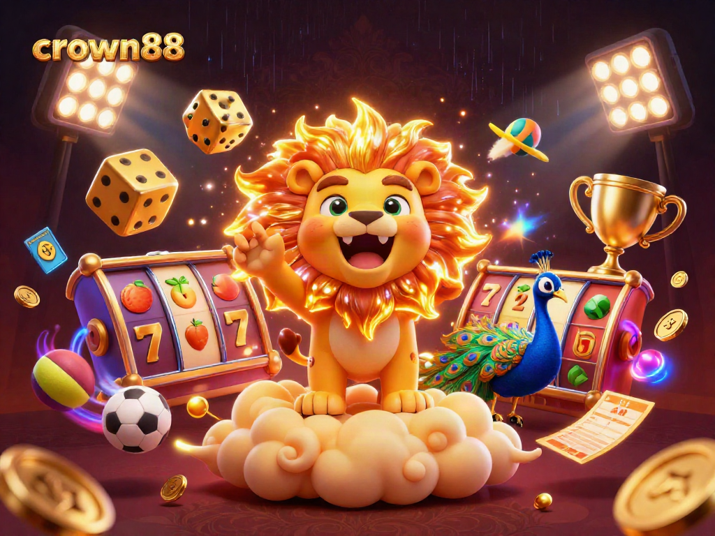 Experience exciting jackpots and gaming thrill with crown88 in a vibrant online casino illustration.
